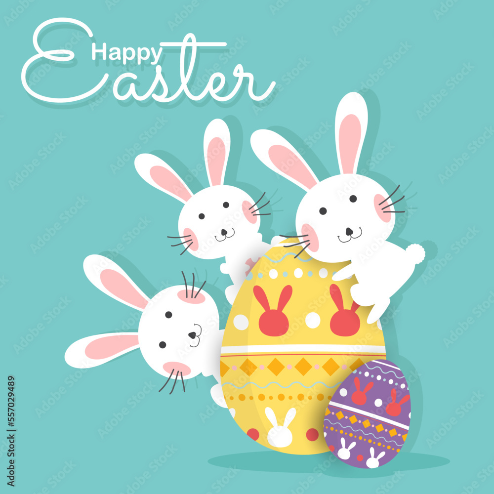 Happy easter with bunny and easter egg greeting card. Cute rabbit background. Vector illustration. Happy easter with bunny and easter egg greeting card. Cute rabbit background. Vector illustration.