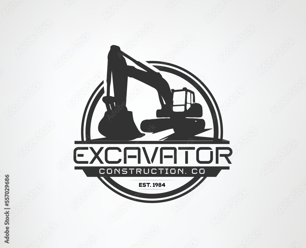 Excavator logo. Heavy equipment logo vector for a construction company Excavator logo. Heavy equipment logo vector for a construction company