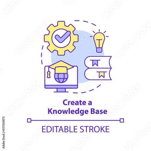 Create knowledge base concept icon. Product feature and application training abstract idea thin line illustration. Isolated outline drawing. Editable stroke. Arial, Myriad Pro-Bold fonts used