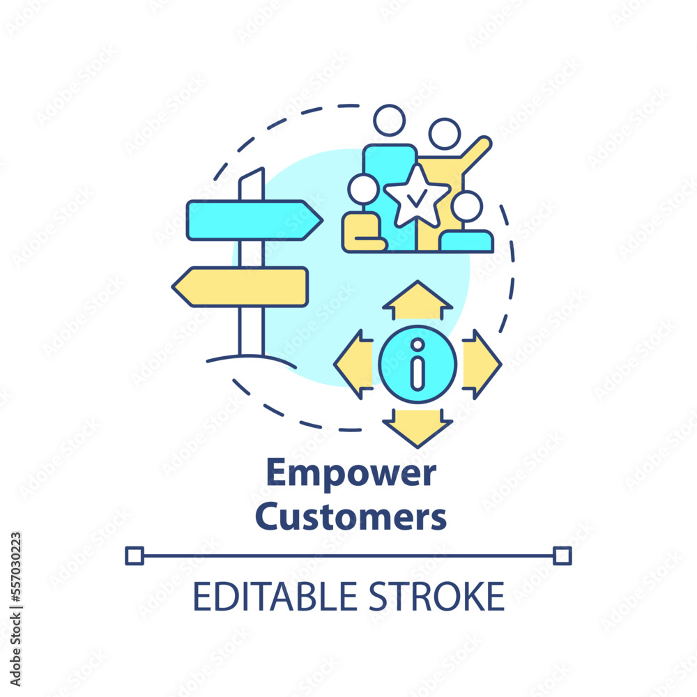 Empower customers concept icon. Call center customer service agent technique abstract idea thin line illustration. Isolated outline drawing. Editable stroke. Arial, Myriad Pro-Bold fonts used Empower customers concept icon. Call center customer service agent technique abstract idea thin line illustration. Isolated outline drawing. Editable stroke. Arial, Myriad Pro-Bold fonts used