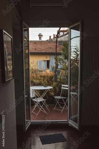 Doorway to outside balcony in Italy photo