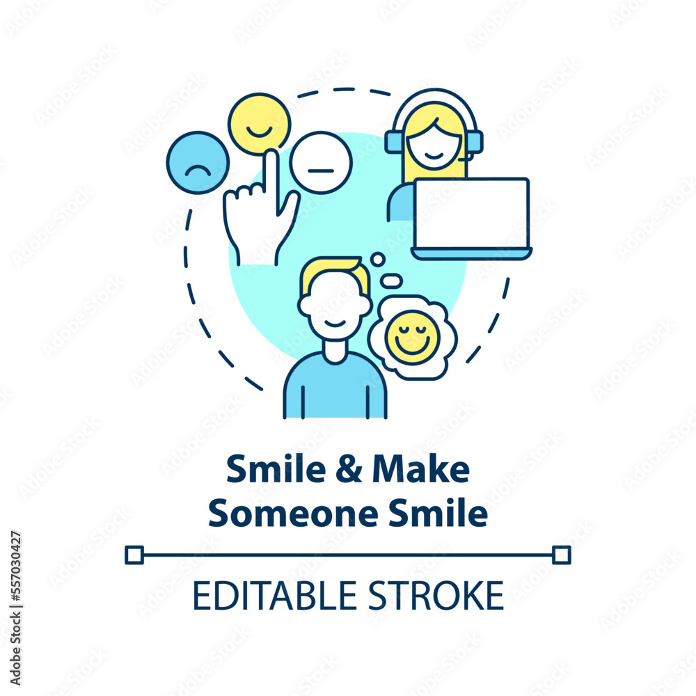 Make someone smile concept icon. Maintain positive attitude in customer service abstract idea thin line illustration. Isolated outline drawing. Editable stroke. Arial, Myriad Pro-Bold fonts used Make someone smile concept icon. Maintain positive attitude in customer service abstract idea thin line illustration. Isolated outline drawing. Editable stroke. Arial, Myriad Pro-Bold fonts used
