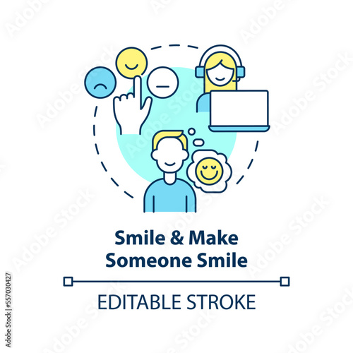 Make someone smile concept icon. Maintain positive attitude in customer service abstract idea thin line illustration. Isolated outline drawing. Editable stroke. Arial, Myriad Pro-Bold fonts used
