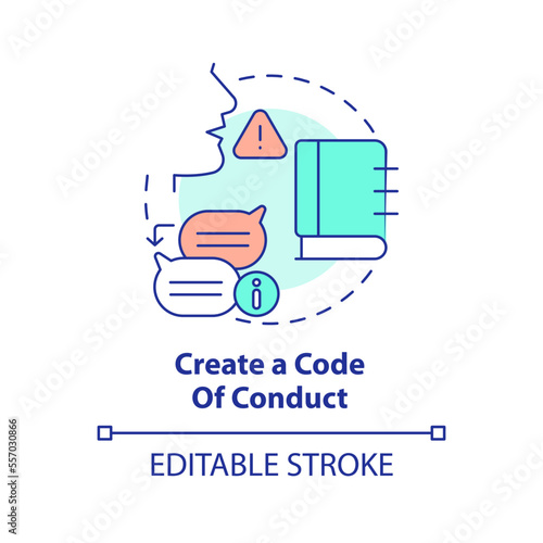 Create code of conduct concept icon. Maintain customer service policy abstract idea thin line illustration. Isolated outline drawing. Editable stroke. Arial, Myriad Pro-Bold fonts used