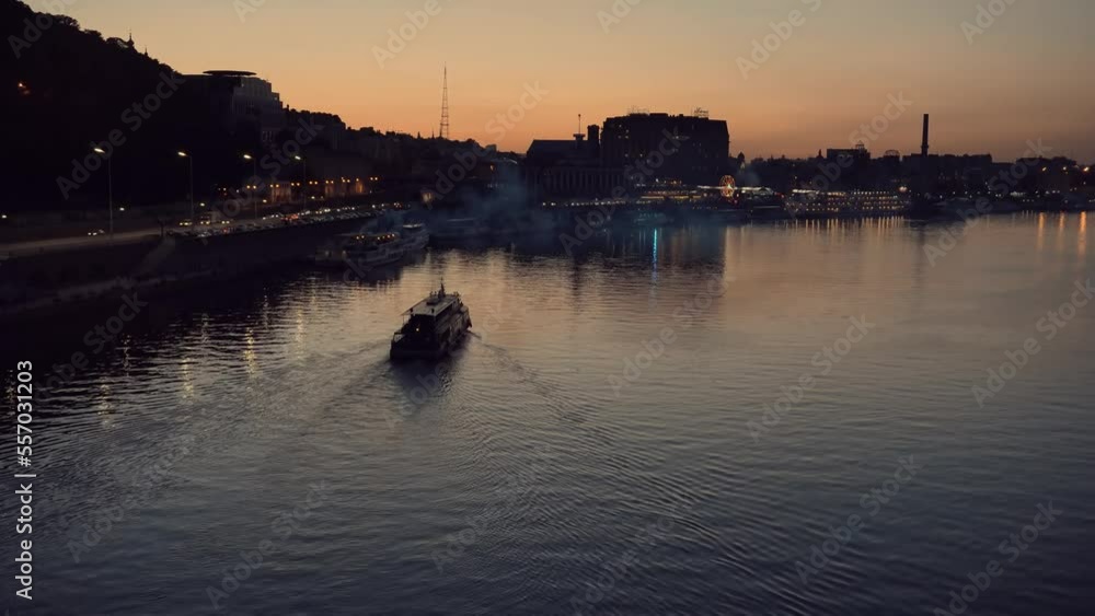 evening on central street Kiev river pier in Ukraine evening on central street Kiev river pier in Ukraine