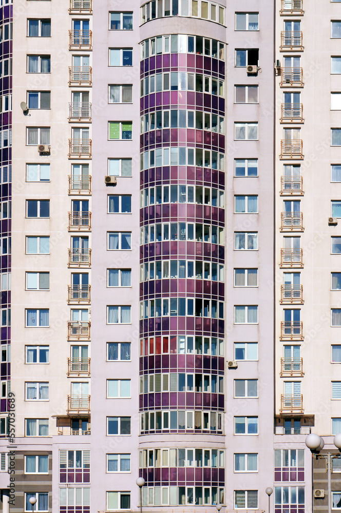 Windows on Facade of Modern Apartment Building.