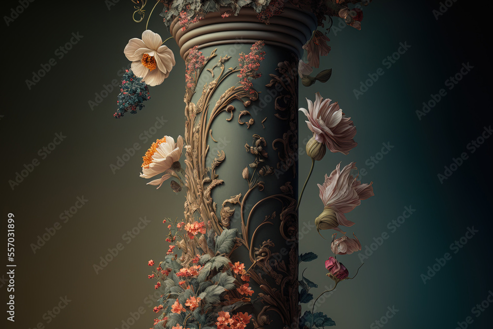 tumbling wallpaper, flowery column. Generative AI