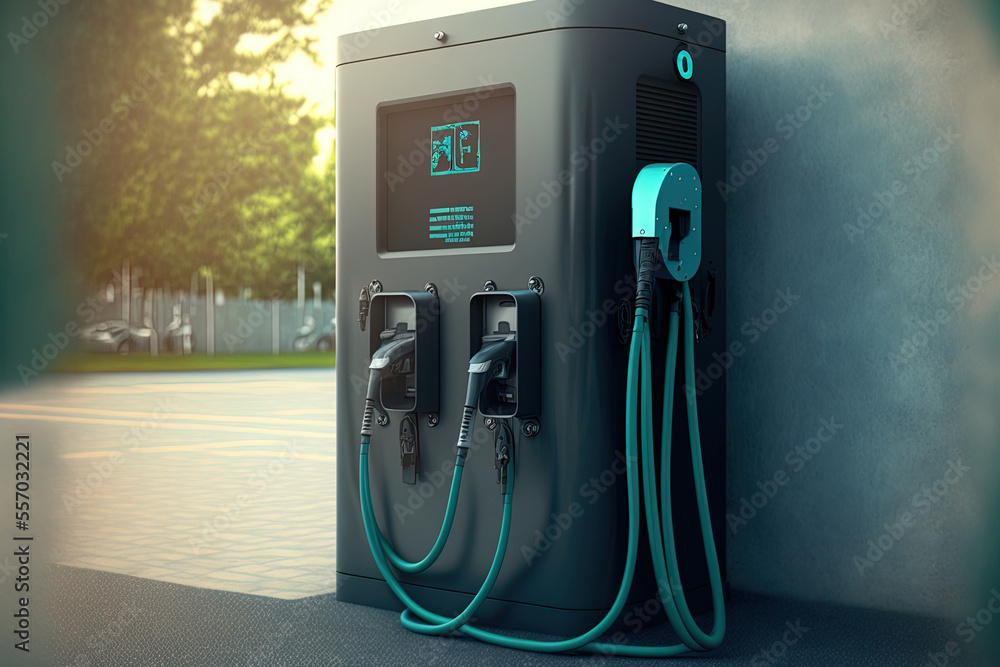 charging point for electric vehicles that is hazy. Plug for a car with an electric motor. an EV charger. clean power. parking lot charging station. technologies for future transportation. Generative charging point for electric vehicles that is hazy. Plug for a car with an electric motor. an EV charger. clean power. parking lot charging station. technologies for future transportation. Generative
