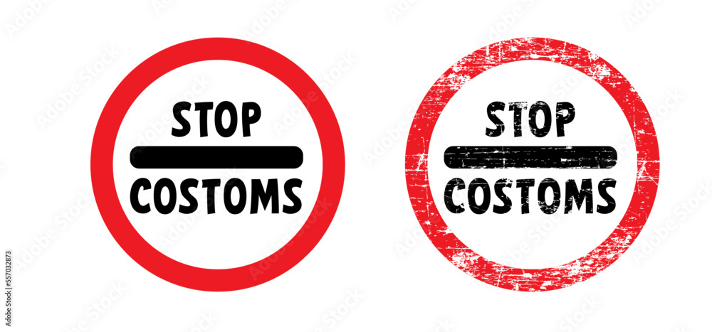 Cartoon slogan stop customs in a old zoll douane signboard. Vector barrier gate sign, Border and customs control. For tourism, refugees, immigrant or migrant workers in to the country. customs office Cartoon slogan stop customs in a old zoll douane signboard. Vector barrier gate sign, Border and customs control. For tourism, refugees, immigrant or migrant workers in to the country. customs office