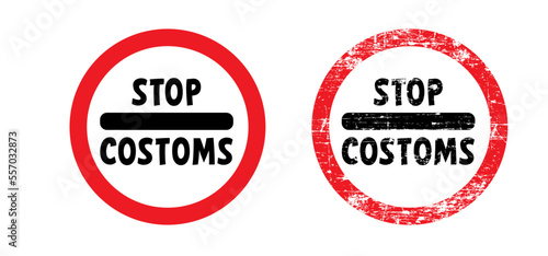 Cartoon slogan stop customs in a old zoll douane signboard. Vector barrier gate sign, Border and customs control. For tourism, refugees, immigrant or migrant workers in to the country. customs office