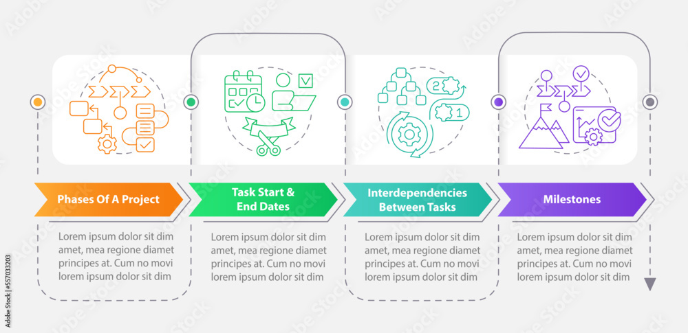 Includes of project plan rectangle infographic template. Management. Data visualization with 4 steps. Editable timeline info chart. Workflow layout with line icons. Myriad Pro-Bold, Regular fonts used Includes of project plan rectangle infographic template. Management. Data visualization with 4 steps. Editable timeline info chart. Workflow layout with line icons. Myriad Pro-Bold, Regular fonts used