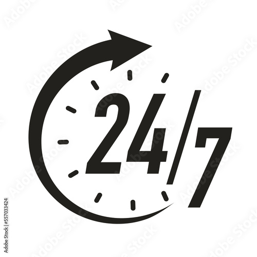 24 hours timer symbol black color flat style isolated on white background. Clock, stopwatch, cooking time label. vector 10 eps