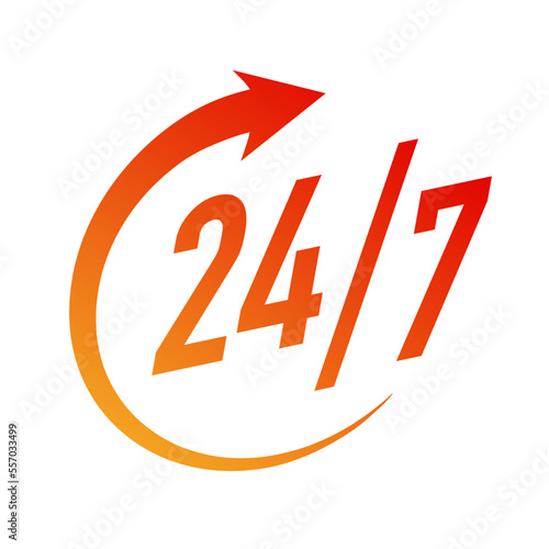24 hours timer vector symbol gradient color style isolated on white background. Clock, stopwatch, cooking time label. 10 eps