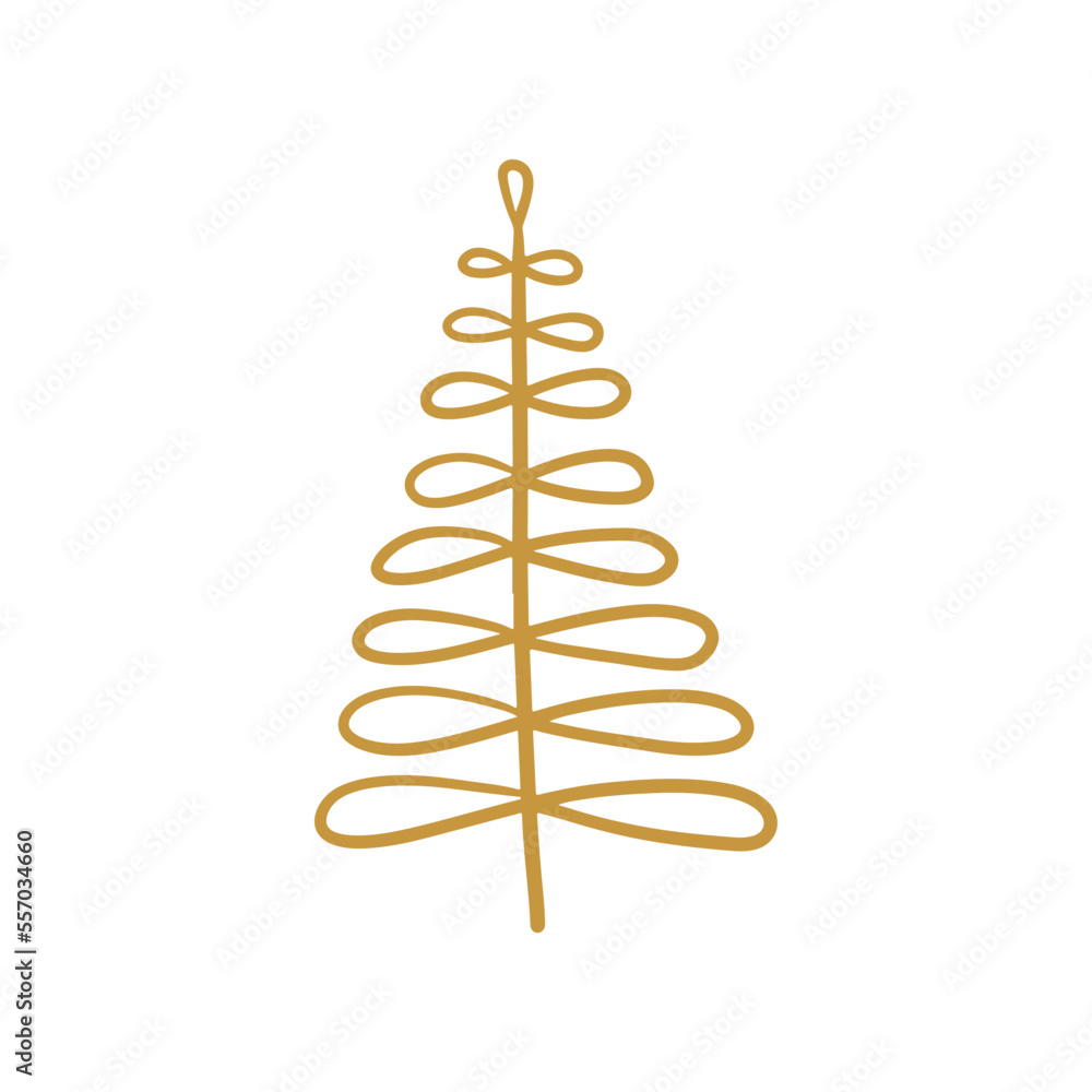 Hand drawn Christmas tree. Modern boho gold whimsical doodle illustration. Hand drawn Christmas tree. Modern boho gold whimsical doodle illustration.
