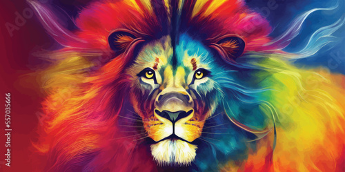  creative colorful lion king head on pop art style with soft mane and color background