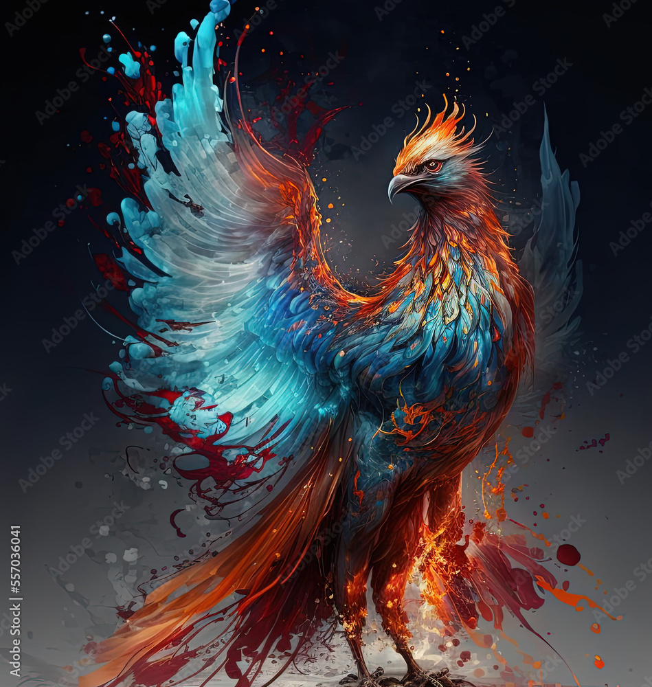 Painting of fire and ice phoenix. generative AI picture. Painting of fire and ice phoenix. generative AI picture.