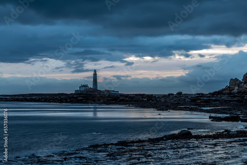 A rainy morning at St Mary's Lighthouse in Whitley Bay, England 
