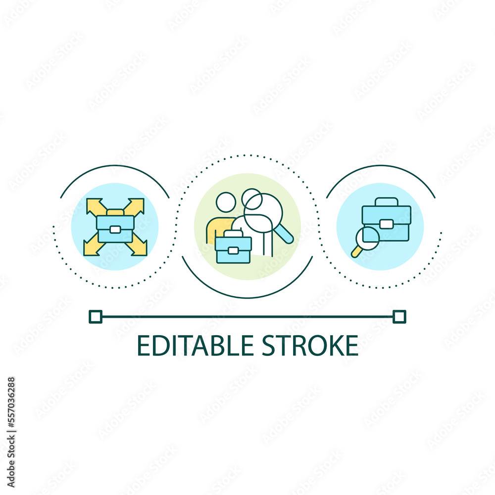 Business research loop concept icon. Company expansion and development. Organization growth abstract idea thin line illustration. Isolated outline drawing. Editable stroke. Arial font used Business research loop concept icon. Company expansion and development. Organization growth abstract idea thin line illustration. Isolated outline drawing. Editable stroke. Arial font used