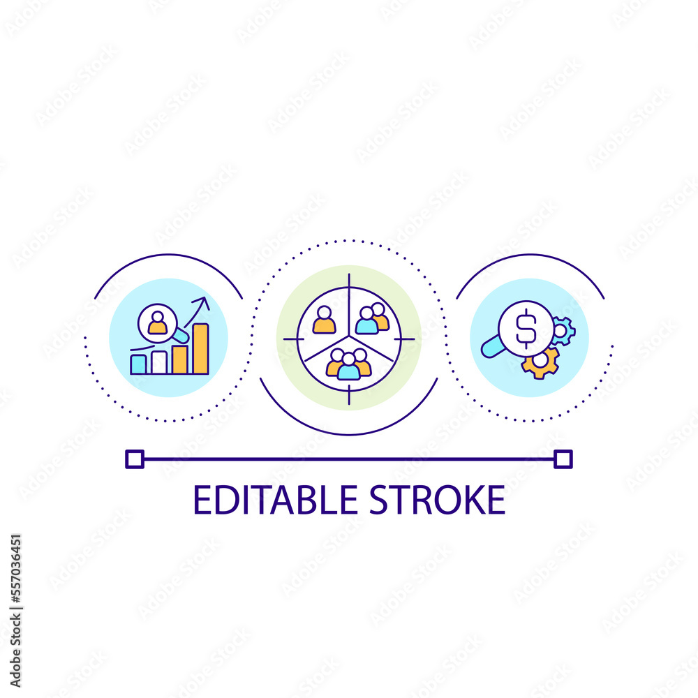 Audience segmentation loop concept icon. Marketing and commerce. Groups of consumers. Business abstract idea thin line illustration. Isolated outline drawing. Editable stroke. Arial font used