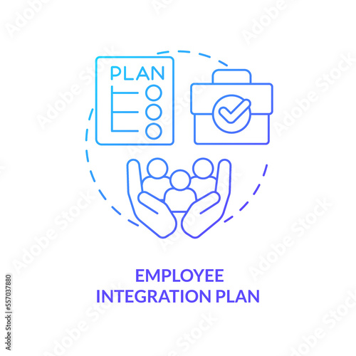 Employee integration plan blue gradient concept icon. Prevent mass resignation from workers abstract idea thin line illustration. Checklist. Isolated outline drawing. Myriad Pro-Bold font used