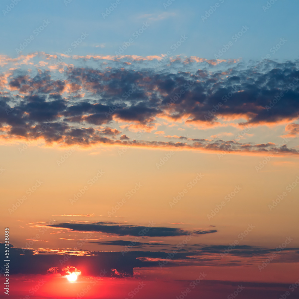Fototapeta premium Sky with red bright sunrise.