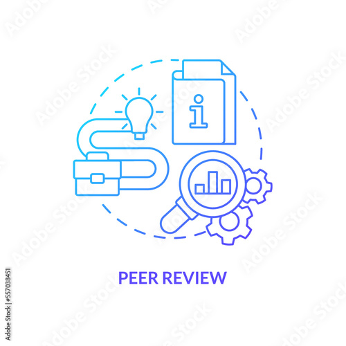 Peer review blue gradient concept icon. Successfully managing merger abstract idea thin line illustration. Auditing engagements. Company research. Isolated outline drawing. Myriad Pro-Bold font used
