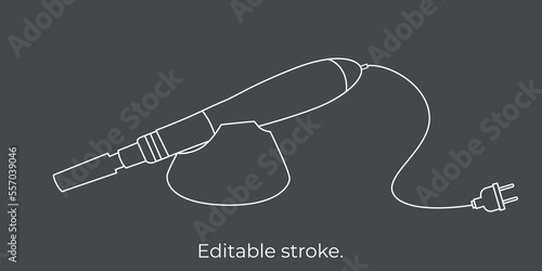 Derma roller, dermapen or mesopen line icon for face treatment. Vector stock illustration isolated on black background. Editable stroke. 