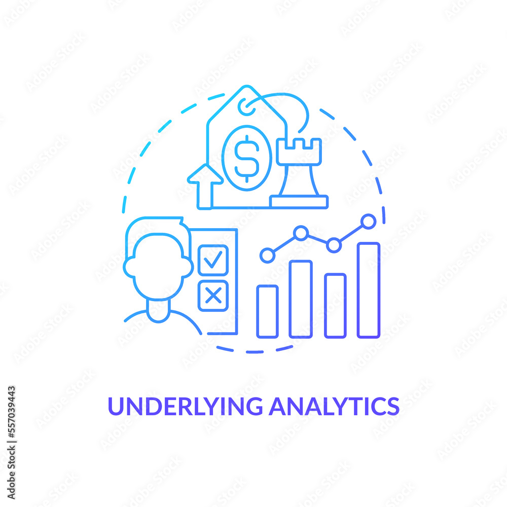Underlying analytics blue gradient concept icon. Basic data analysis. Price testing key factor abstract idea thin line illustration. Isolated outline drawing. Myriad Pro-Bold font used