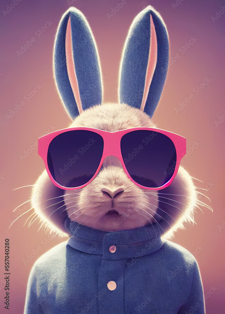 Rabbit with sunglasses as cool easter bunny concept (Generative AI) - obrazy, fototapety, plakaty 