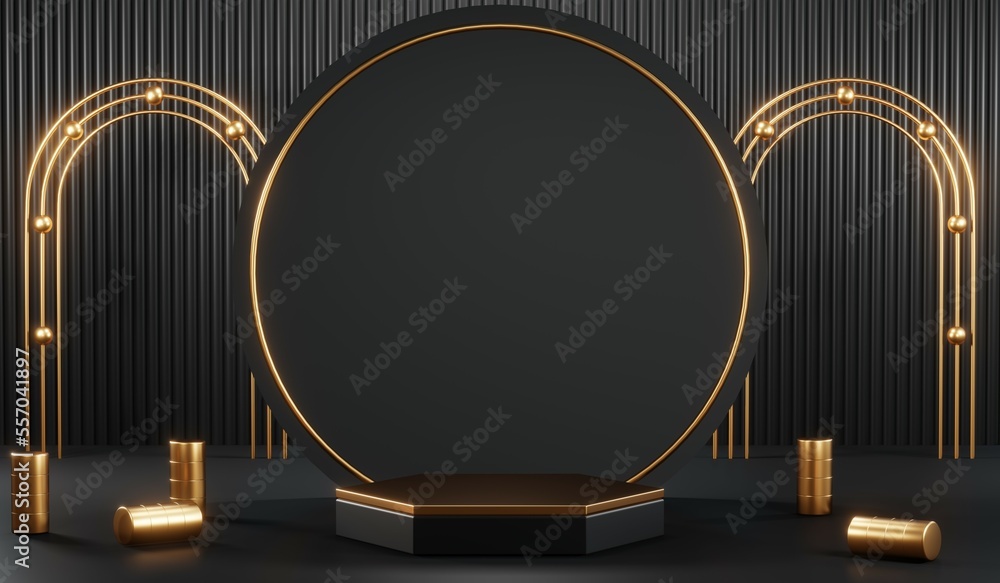3D rendering of blank product background for cream cosmetics Modern black podium background 3D rendering of blank product background for cream cosmetics Modern black podium background