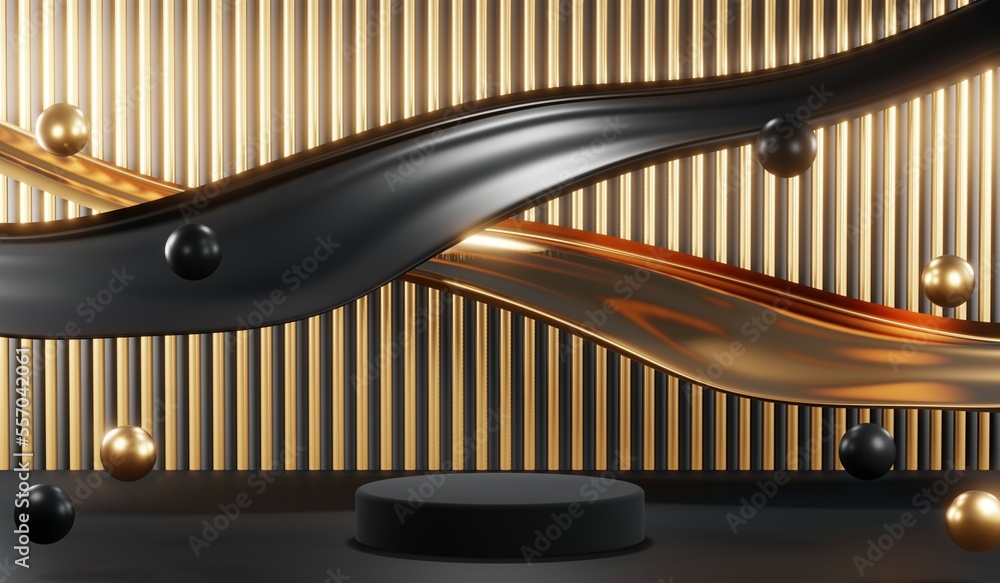 3D rendering of blank product background for cream cosmetics Modern black podium background