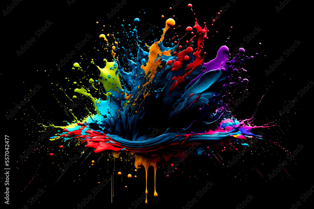 Abstract multi color paint explosion on black background. Paint clouds on black background illustration. Colorful smoke texture. Generative AI colorfull fume in water illustration. - obrazy, fototapety, plakaty 