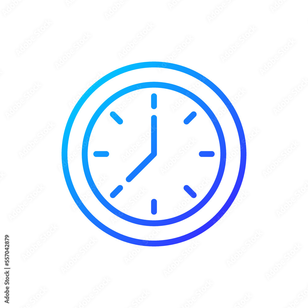 Clock face pixel perfect gradient linear vector icon. Displaying time. Showing hours and minutes. Timekeeping tool. Thin line color symbol. Modern style pictogram. Vector isolated outline drawing Clock face pixel perfect gradient linear vector icon. Displaying time. Showing hours and minutes. Timekeeping tool. Thin line color symbol. Modern style pictogram. Vector isolated outline drawing
