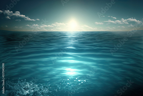 picture of a sea with crystal clear water transparent sea, lake, or ocean water. Sunlight causes water to ripple. Generative AI