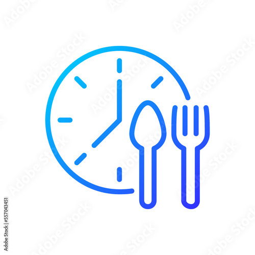 Lunchtime pixel perfect gradient linear vector icon. Manage nutrition schedule. Take lunch break at work. Meal periods. Thin line color symbol. Modern style pictogram. Vector isolated outline drawing