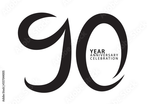 90 year anniversary celebration black color logotype vector, 90 number design, 90th Birthday invitation, logo number design vector illustration, graphic element, calligraphy font, typography logo
