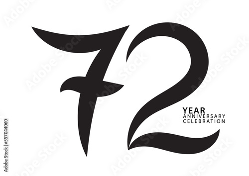 72 year anniversary celebration black color logotype vector, 72 number design, 72th Birthday invitation, logo number design vector illustration, graphic element, calligraphy font, typography logo