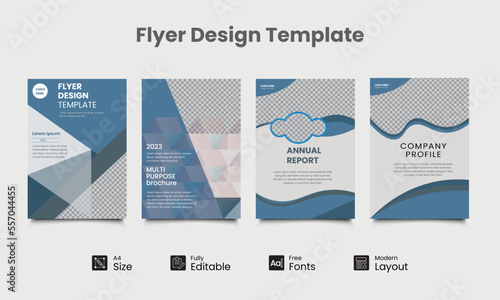 Brochure, annual report, flyer design templates, flyer in A4 with colorful triangles.