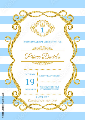 Boy's birthday invitation. Invitation to the prince's birthday party. Template for baby shower invitation. It is a boy