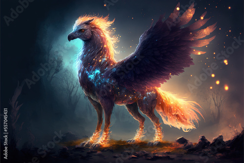 A glowing hippogriff mythical creature Generative AI
