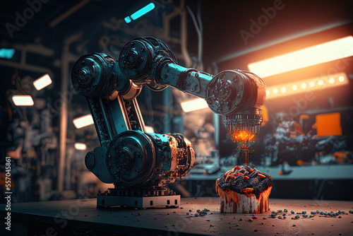 Robotic arm depiction of Industry 4.0. Generative AI © 2rogan