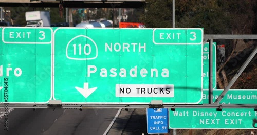LA Pasadena Freeway Sign In Sunlight photo