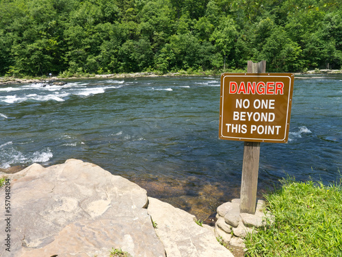 Danger sign by the Youghiogheny river at Ohiopyle, Pennsylvania. photo