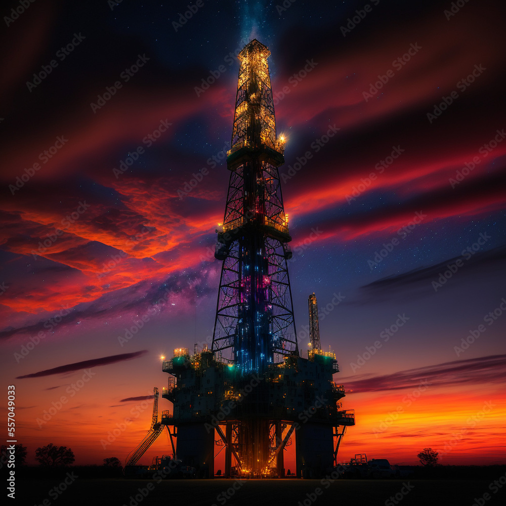 Obraz premium Drilling rig & cosmic sunset
