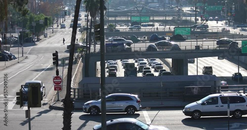 Busy Downtown LA Freeway In Sunlight