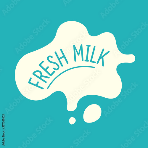 Modern poster fresh milk with splashes on a light blue background. Vector illustration