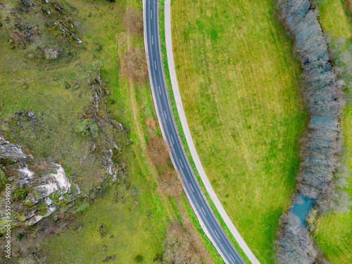 Top down view on a road in the mountains