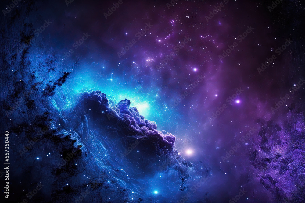 Blue starry hue star dust blue texture abstract galaxy endless future dark light purple cosmos cosmic galaxy nebula wallpaper purple galaxy space background. Generative AI