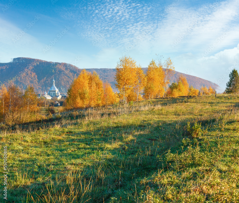 Morning Carpathian mountain autumn landscape.