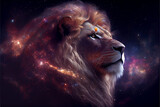 Deep space lion made of stars generative art